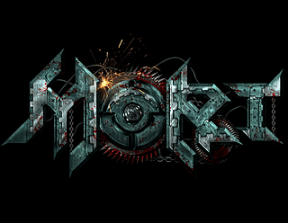 Mort Sci-Fi Horror Logo Design with Saw Blade, Futuristic Panels