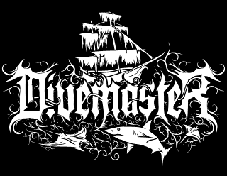 Divemaster - Elegant Black Metal Logo Design with pirate Ship and Sharks