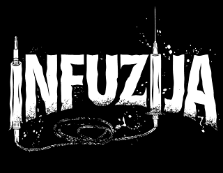 Legible Grunge Metalcore Band Logo Design with RCA Plug and Needle Art - INFUZIJA