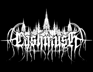Lashmush Raw Black Metal Band Logo Drawing with Evil Fantasy Castle