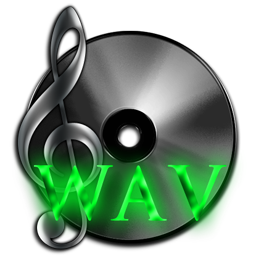 WAV Uncompressed Audio File Royalty-Free 256px Dark Icon with Green Neon for Design