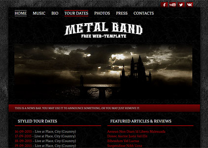 Бесплатный шаблон сайта рок или металл группы в стиле гранж