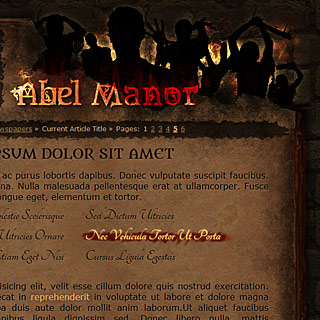 Abel Manor дизайн сайта заброшенного дома с привидениями в стиле древней книги с зомби в заголовке